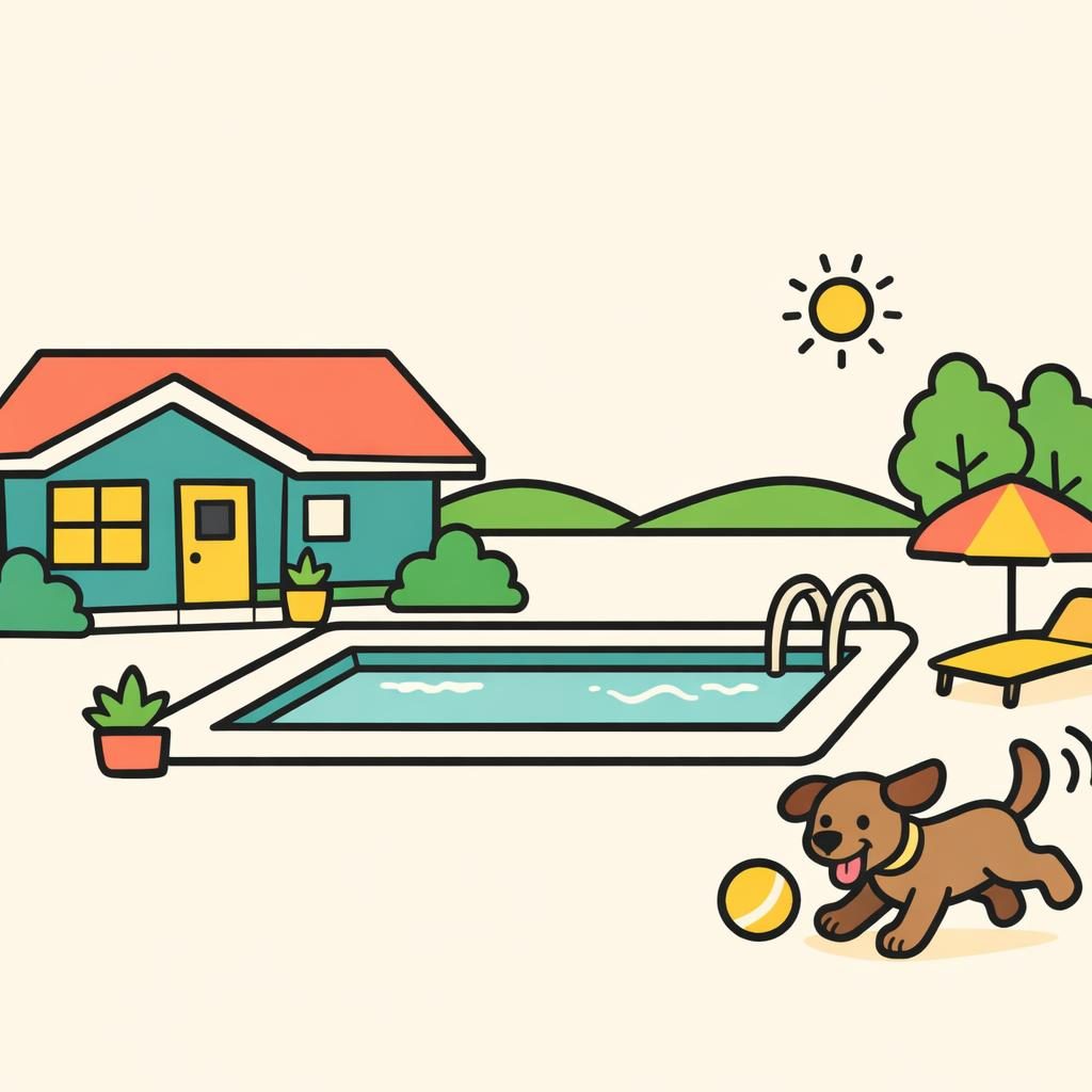 home with new pool and dog